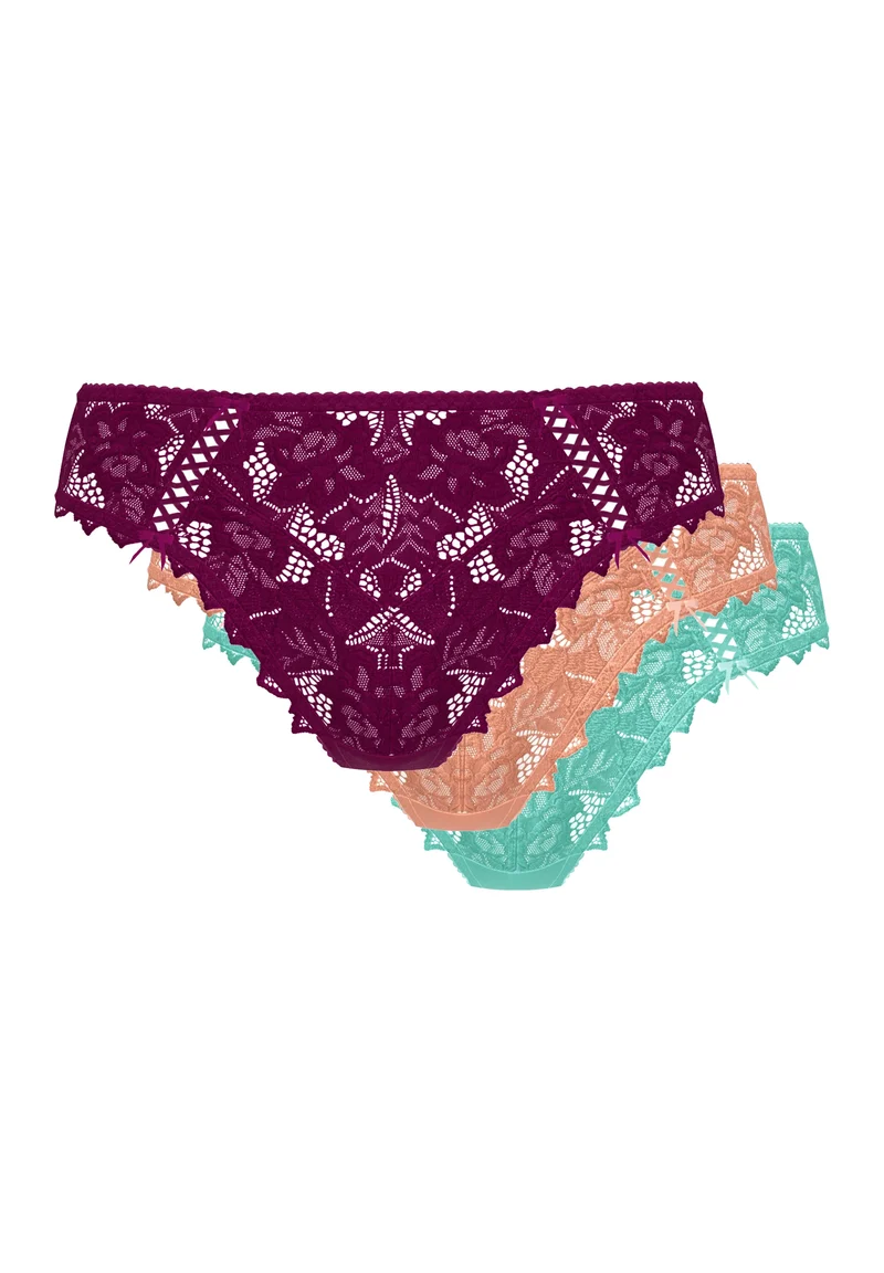 Lot de 3 slips à dentelle Arum Rose, Vert et Magenta Pourpre