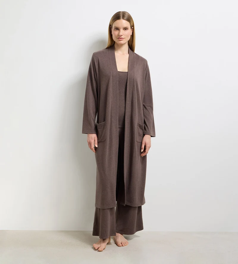 Cardigan long jersey fin marron foncé DIM x Ines de la Fressange