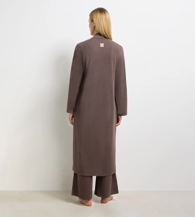 Cardigan long jersey fin marron foncé DIM x Ines de la Fressange