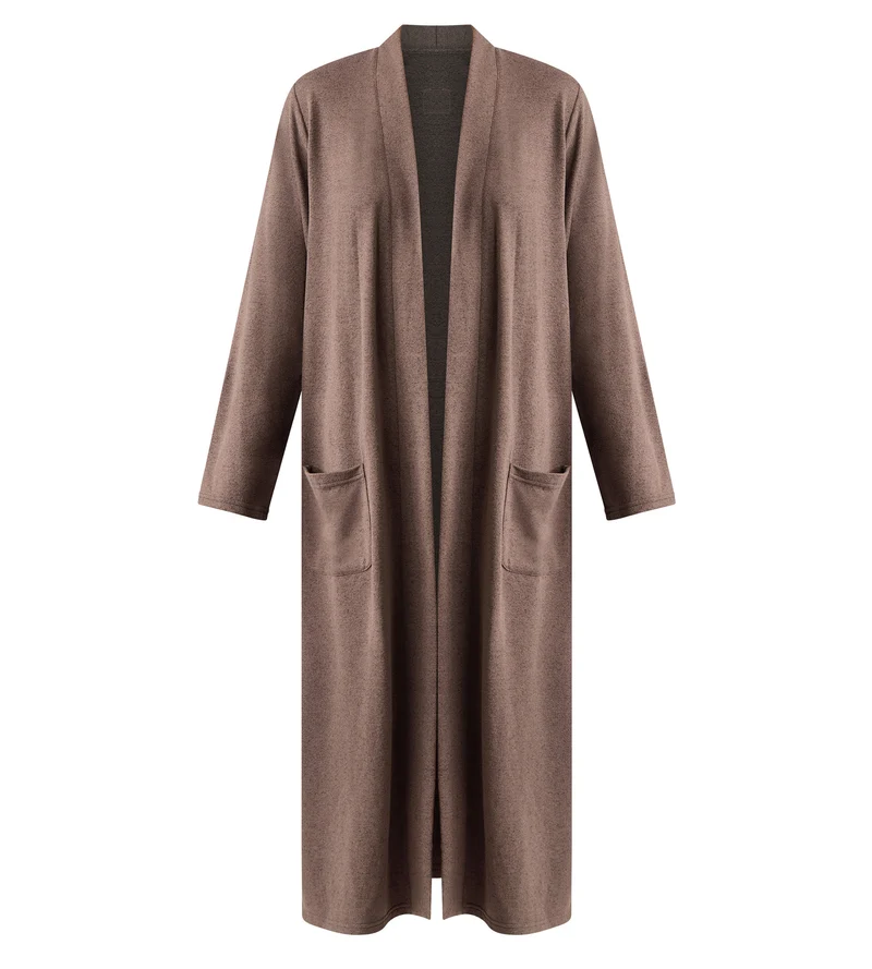 Cardigan long jersey fin marron foncé DIM x Ines de la Fressange