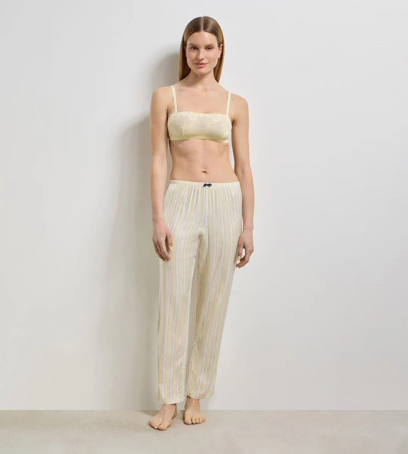 Pantalon de pyjama twill rayé écru jaune Slow Days Fresh Vibes