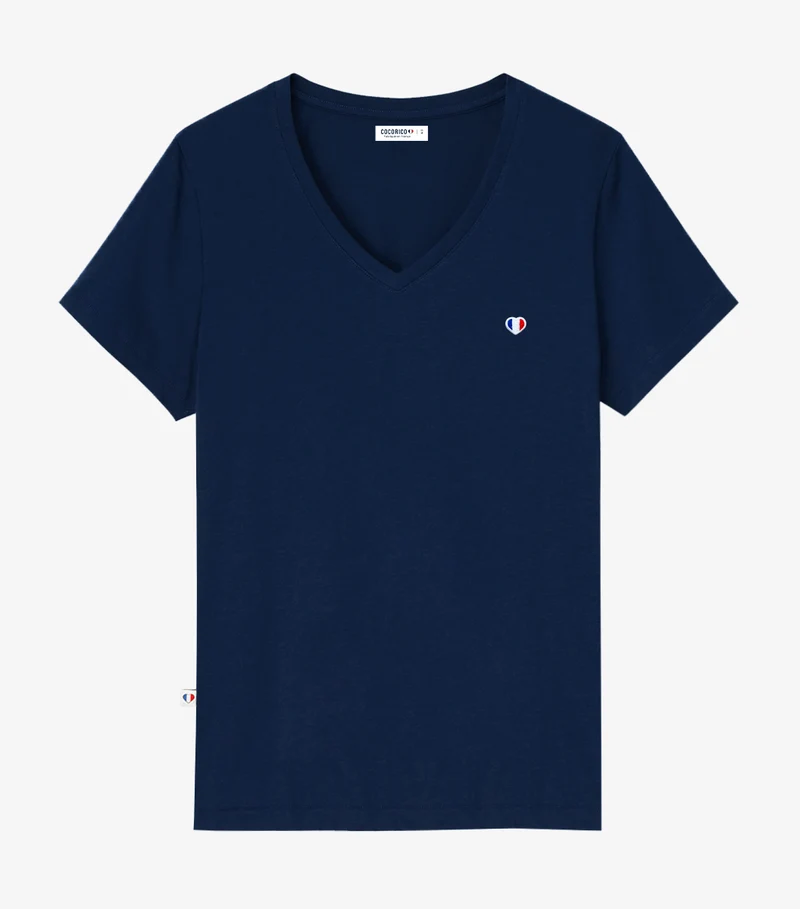 T-shirt col V Femme Marine - Vibrations