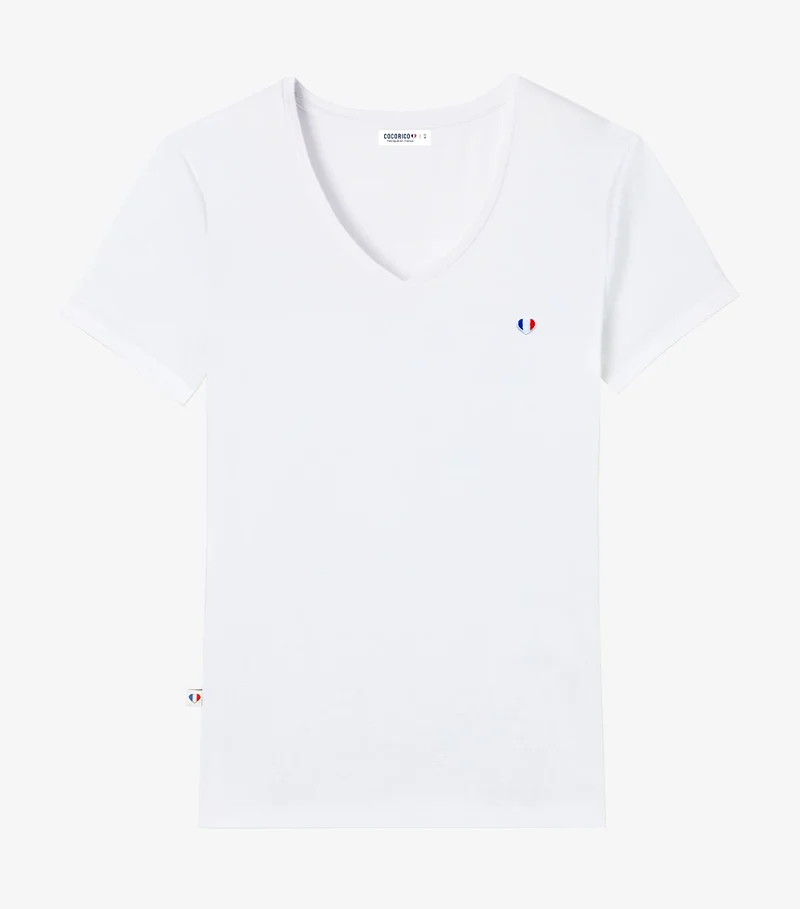 T-shirt col V Femme Blanc - Collectif