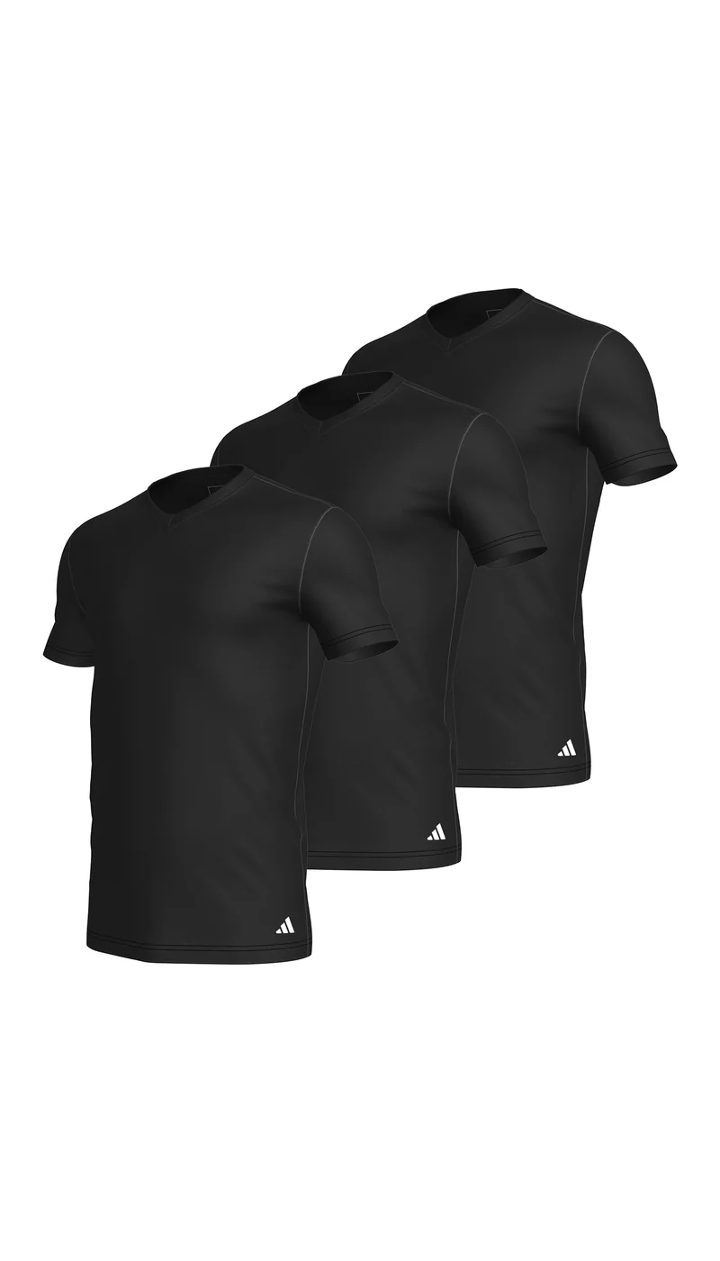 T-Shirt V-Ausschnitt 3er-Pack Schwarz - ADIDAS