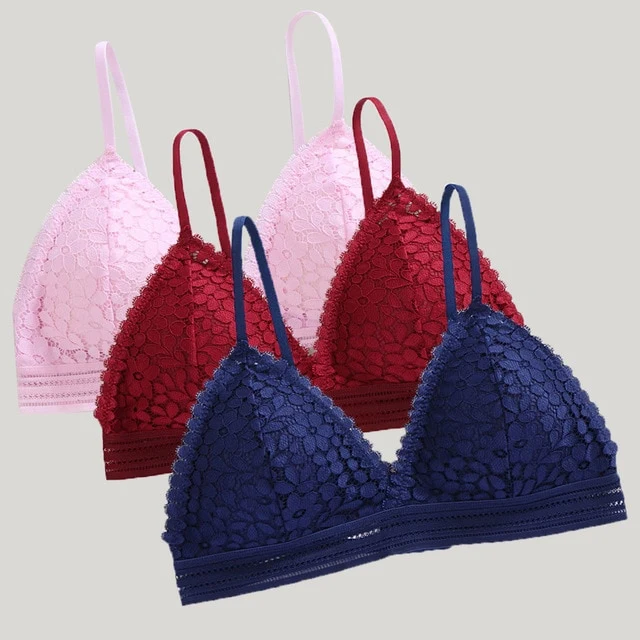 3PCS bra sexy Plus size women's lace bra push up underwear seamless bralette crop top Pitted invisible Female lingerie bh bras
