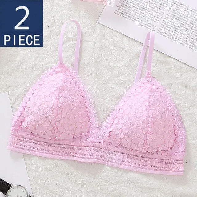 3PCS bra sexy Plus size women's lace bra push up underwear seamless bralette crop top Pitted invisible Female lingerie bh bras