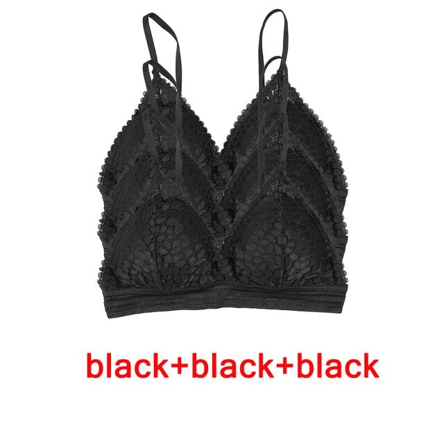 3PCS bra sexy Plus size women's lace bra push up underwear seamless bralette crop top Pitted invisible Female lingerie bh bras