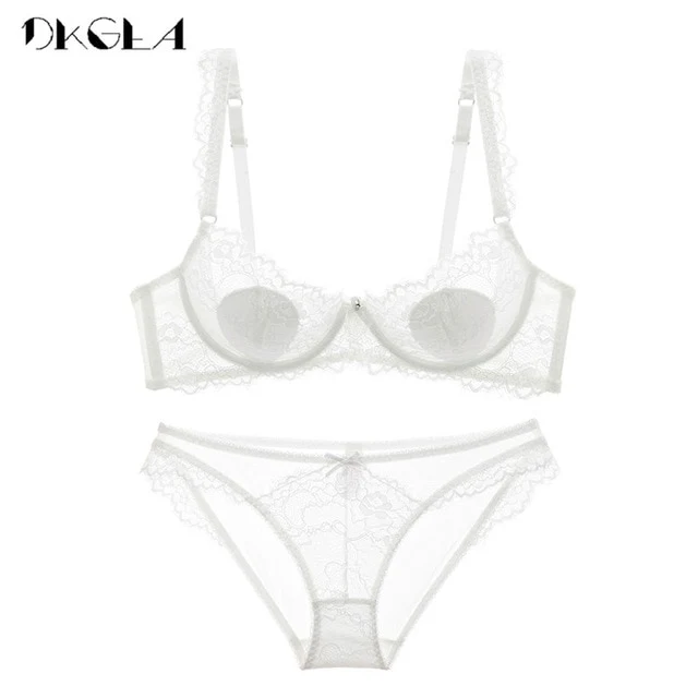 Hollow Out Bra Green Underwear Set Transparent Ultrathin Brassiere Embroidery Bras Sexy Lace Lingerie Women Bra Set Plus Size