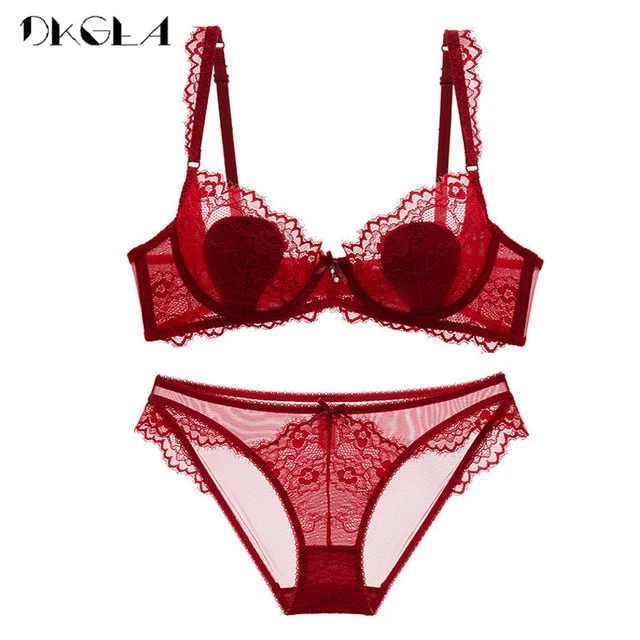 Hollow Out Bra Green Underwear Set Transparent Ultrathin Brassiere Embroidery Bras Sexy Lace Lingerie Women Bra Set Plus Size