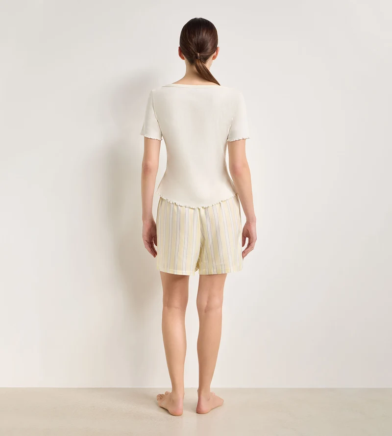Short de pyjama twill jaune pâle rayé Slow Days Fresh Vibes