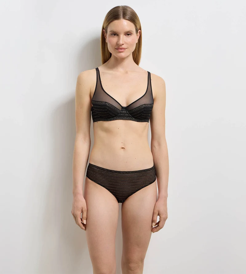 Culotte dentelle noire rayée Holiday