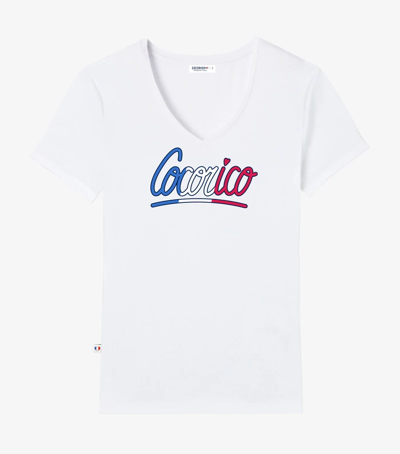 T-shirt col V Femme Blanc - Emotion