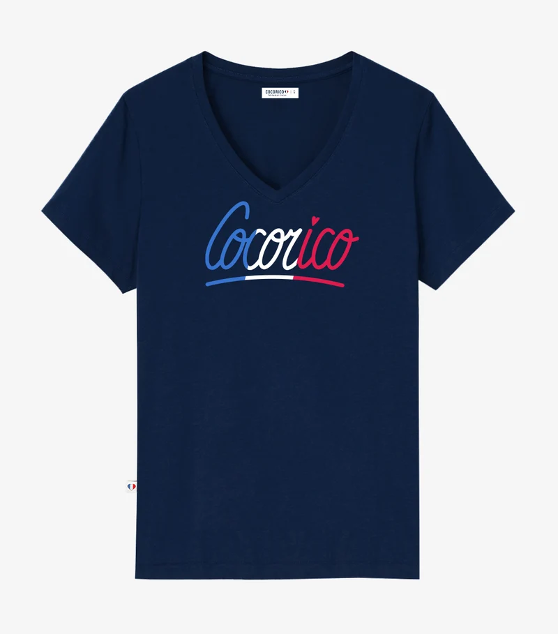 T-shirt col V Femme Marine - Emotion