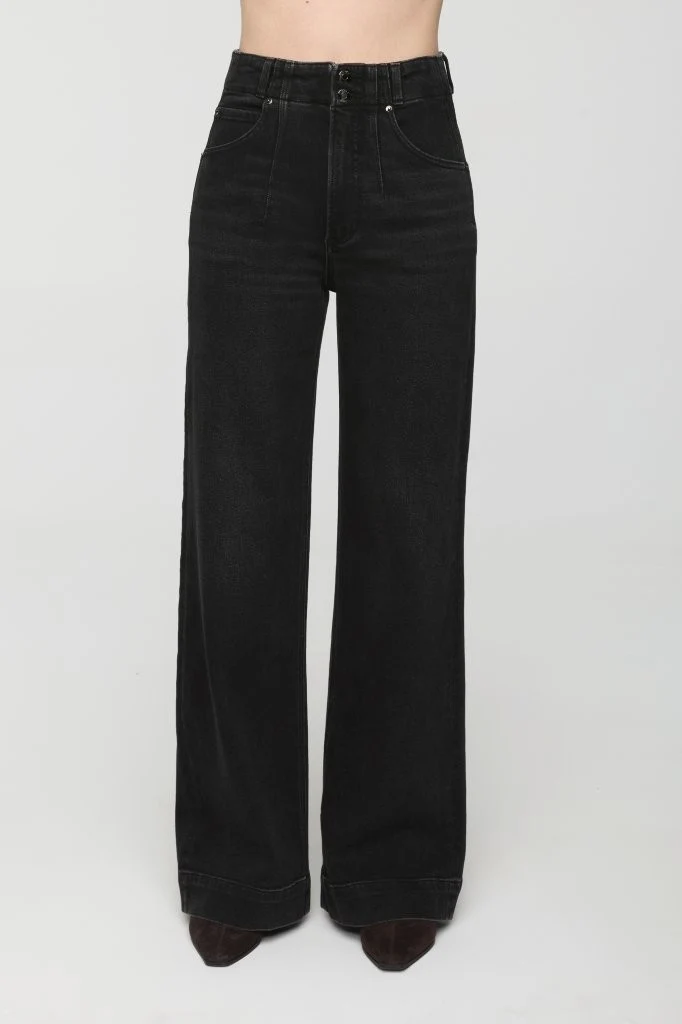 Jeans jambe large taille haute à double bouton Lana