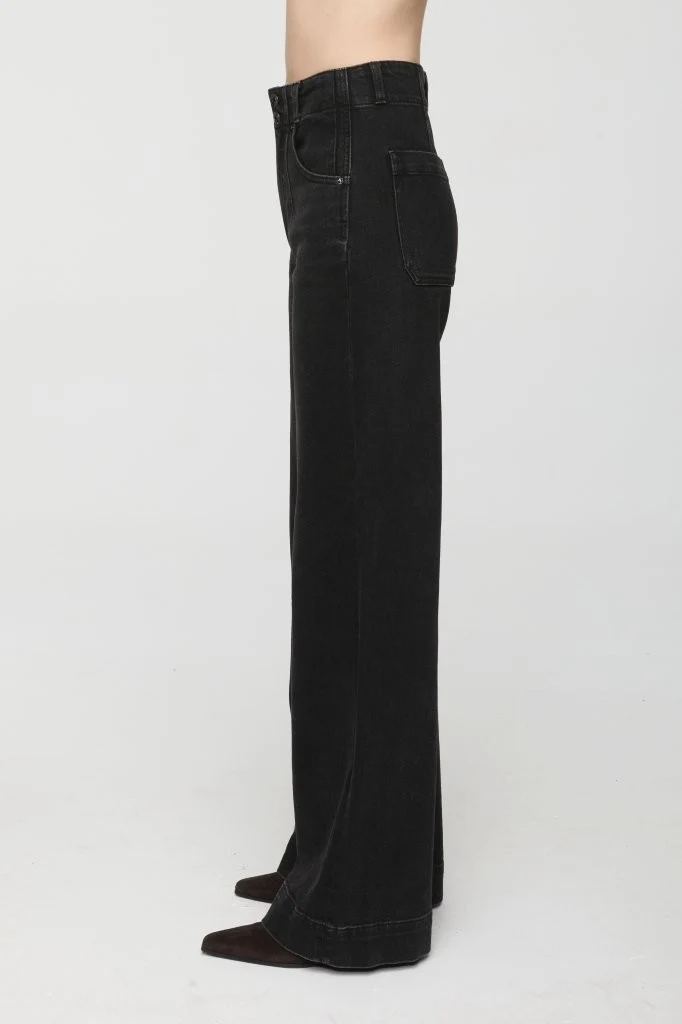 Jeans jambe large taille haute à double bouton Lana