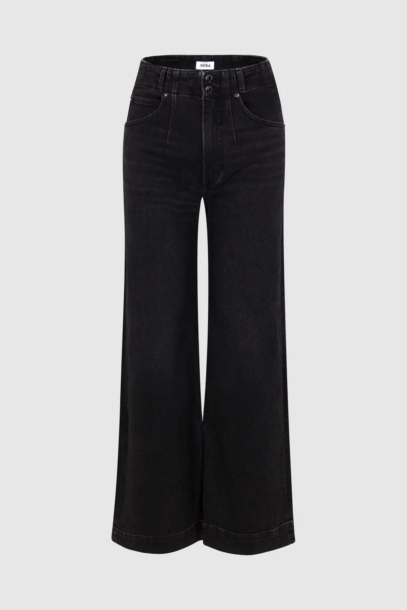 Jeans jambe large taille haute à double bouton Lana