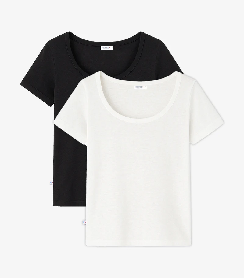 T-shirt Femme en Lin x2 - Pack Noir/Blanc