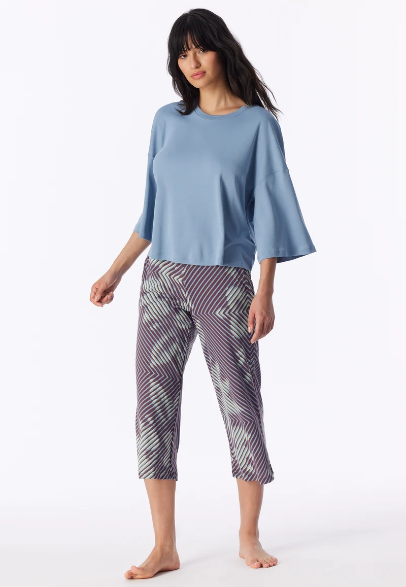Schlafanzug 3/4-lang Blau gemustert - Modern Nightwear