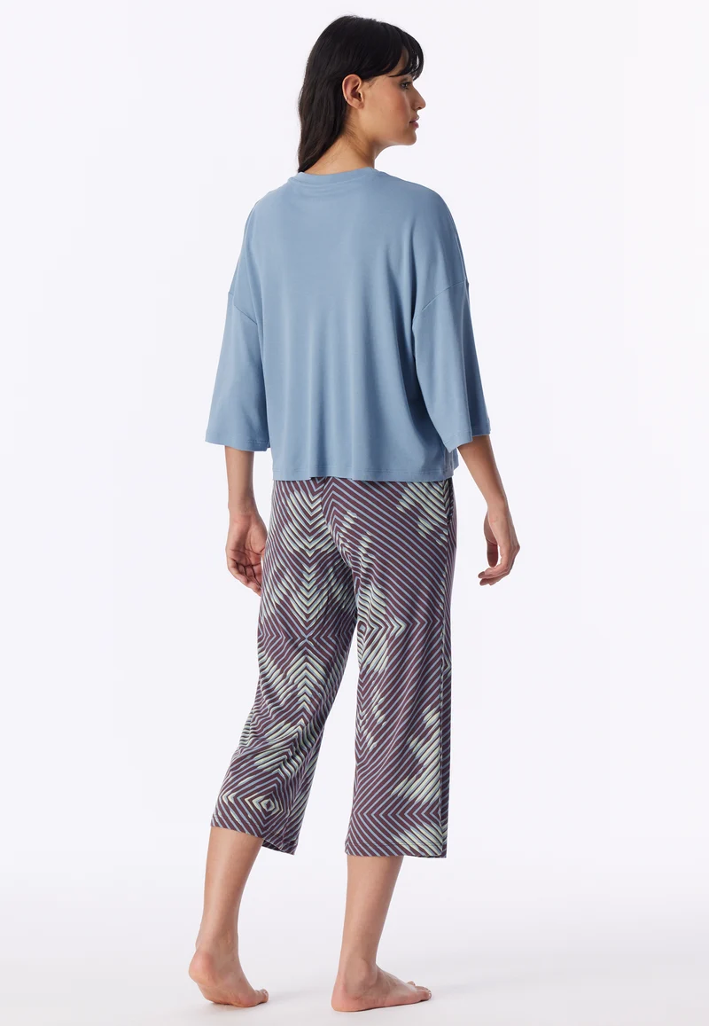 Schlafanzug 3/4-lang Blau gemustert - Modern Nightwear