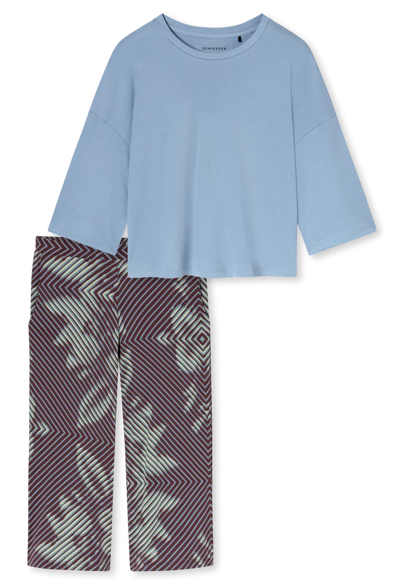 Schlafanzug 3/4-lang Blau gemustert - Modern Nightwear