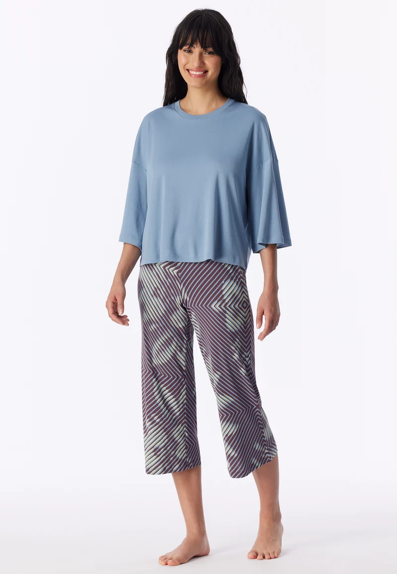 Schlafanzug 3/4-lang Blau gemustert - Modern Nightwear
