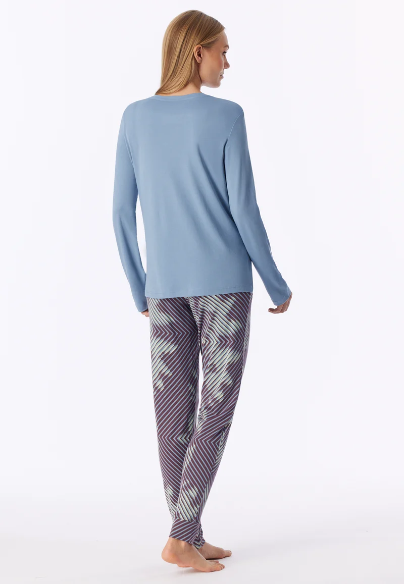 Schlafanzug mit Bündchen Blau gemustert - Modern Nightwear