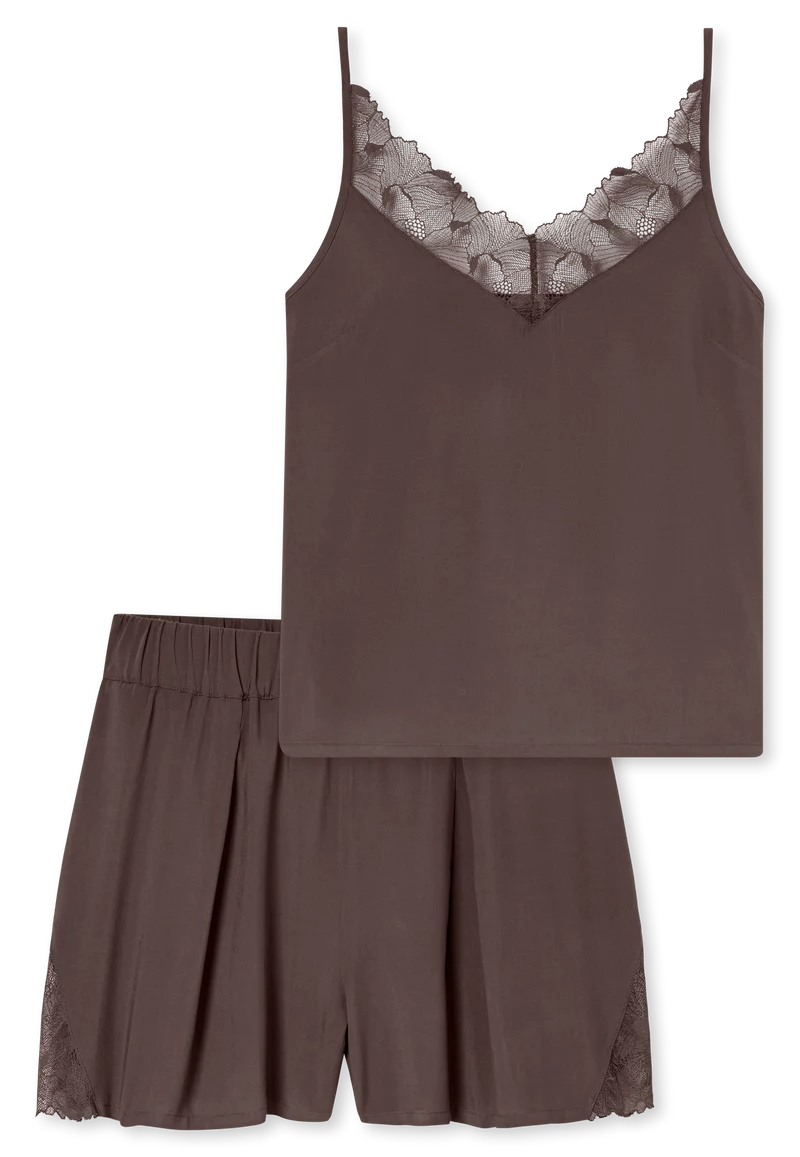Schlafanzug kurz mit Spitze Braun - Modern Lace