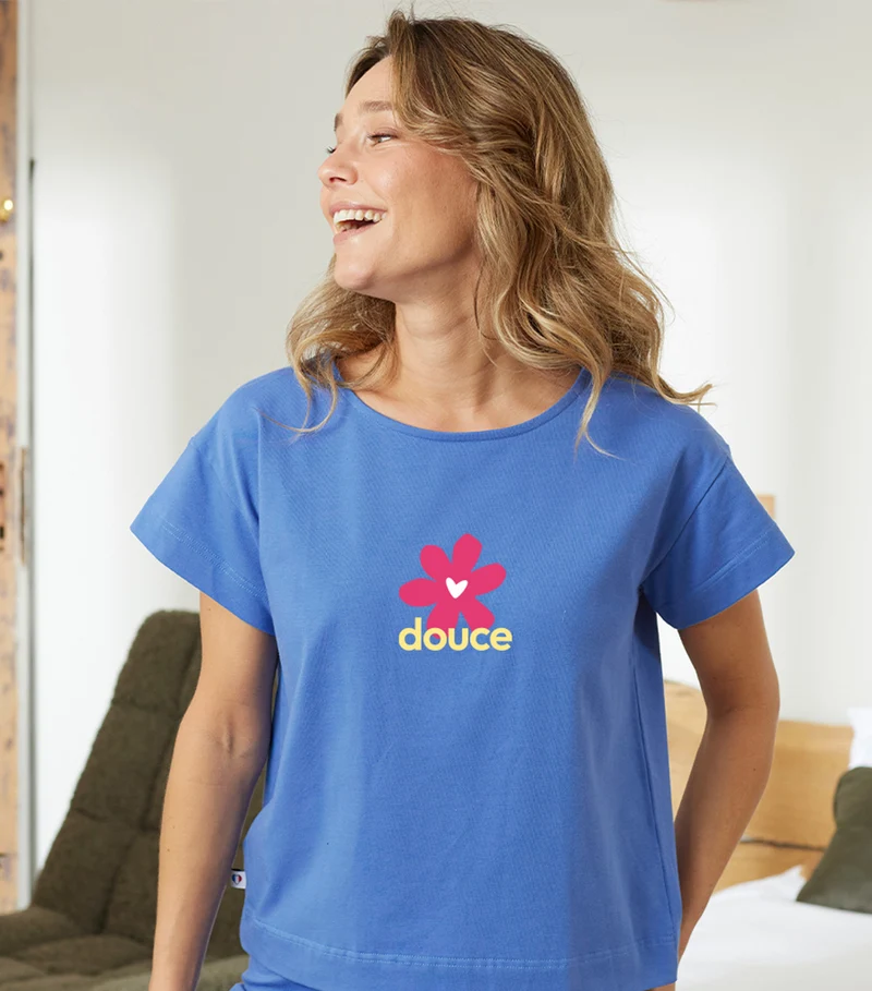 T-shirt Pyjama Femme Noir/Bleu Riviera x2 - Pack Douce