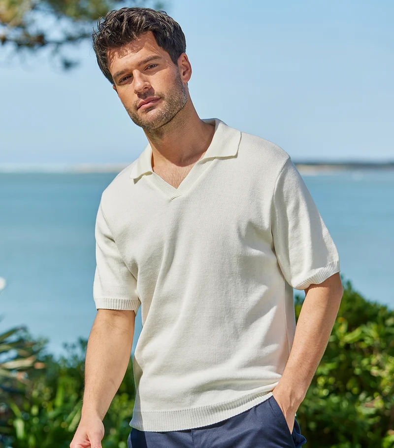 Polo Maille Homme Ecru
