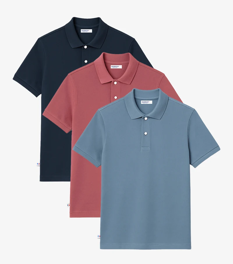 Polo Homme x3 - Pack Marine/Azur/Rose