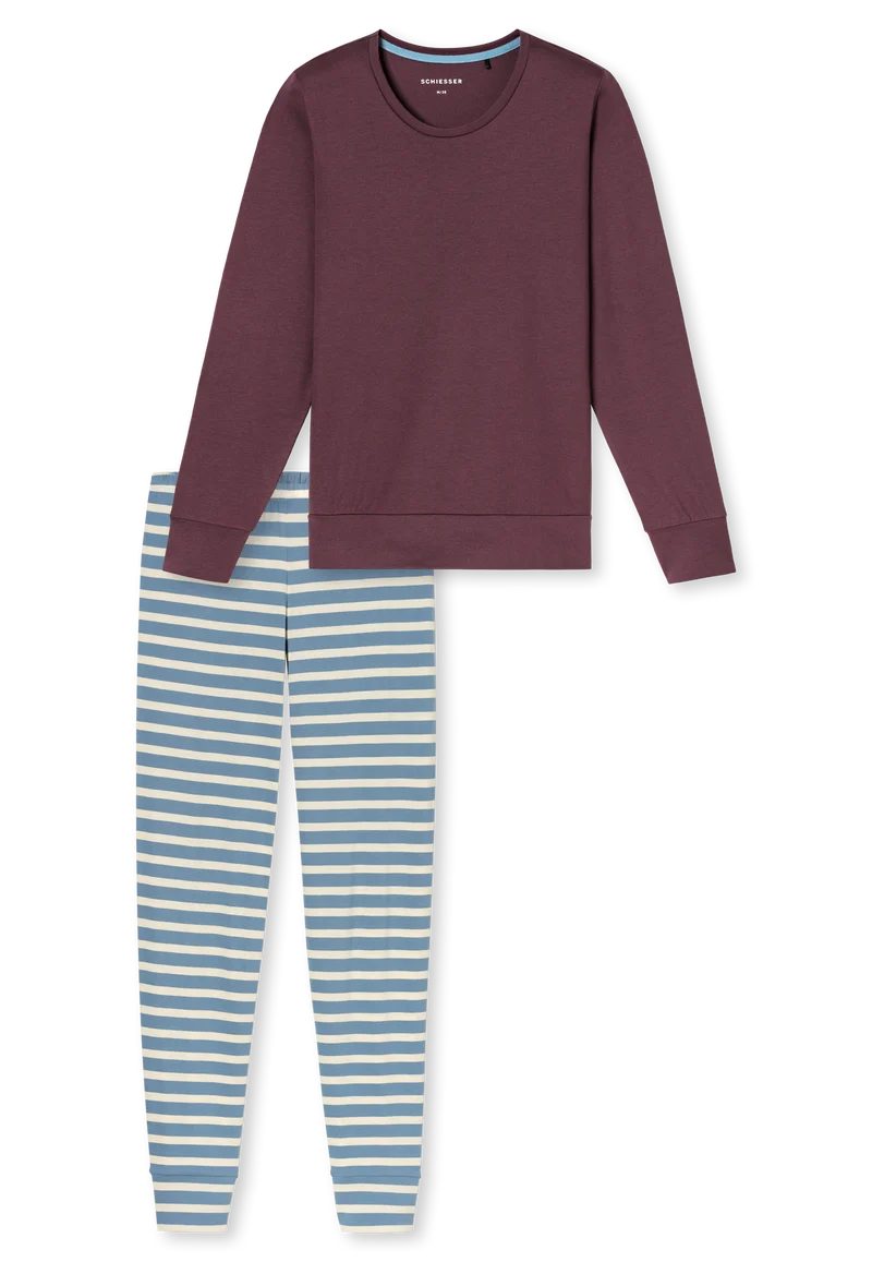 Schlafanzug lang mit Bündchen Bunt gestreift - Casual Essentials