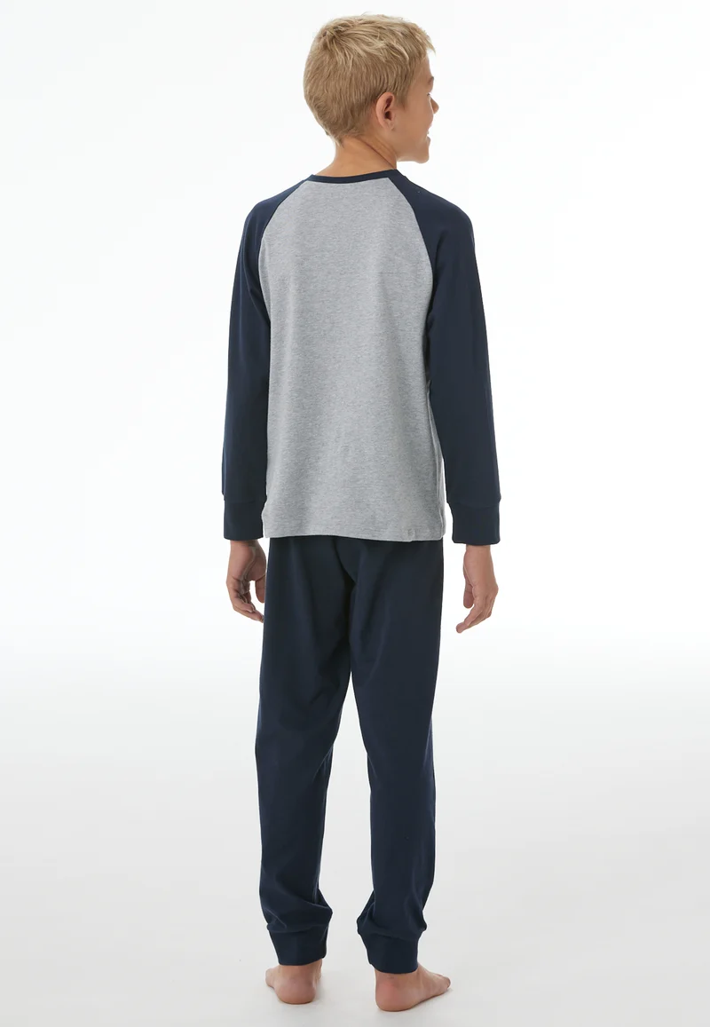 Schlafanzug mit Bündchen Grau/Dunkelblau - Nightwear