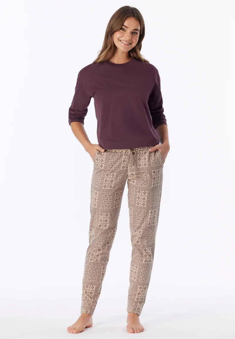Hose mit Bündchen Beige/Bordeaux gemustert - Mix+Relax