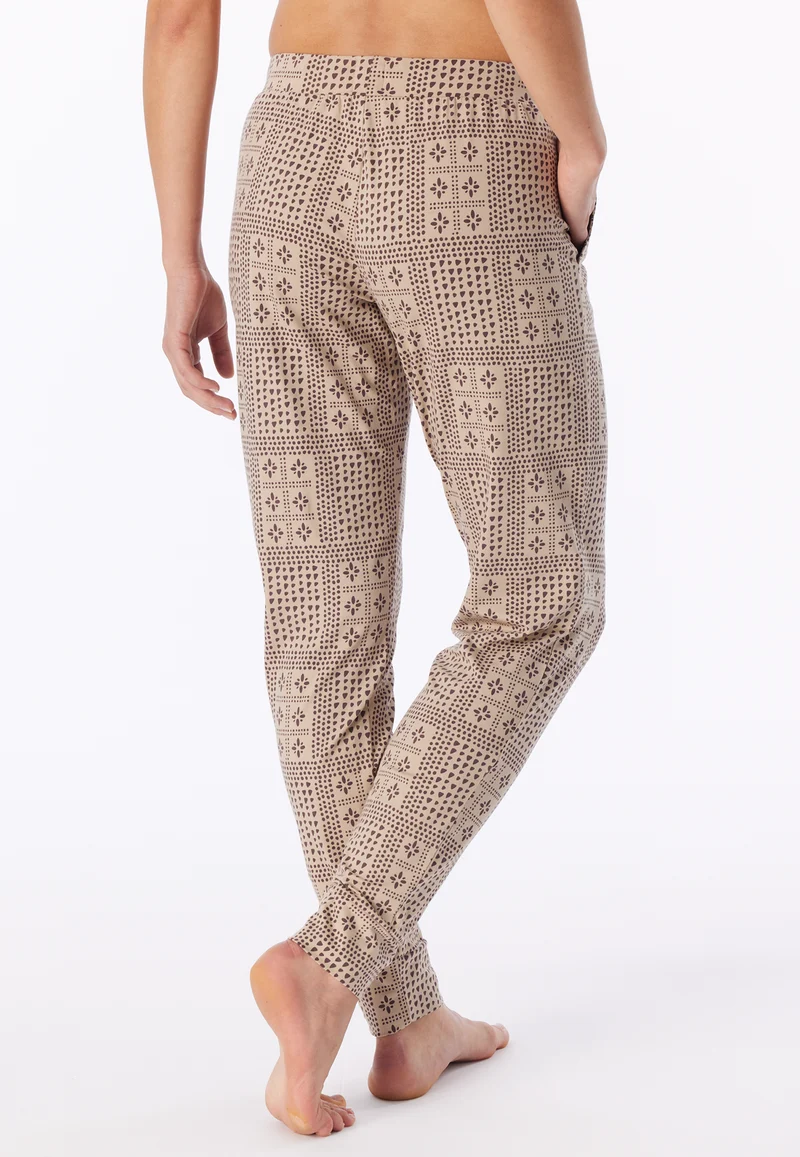 Hose mit Bündchen Beige/Bordeaux gemustert - Mix+Relax