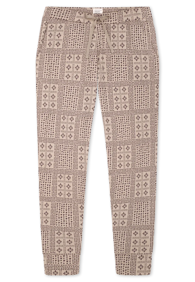 Hose mit Bündchen Beige/Bordeaux gemustert - Mix+Relax