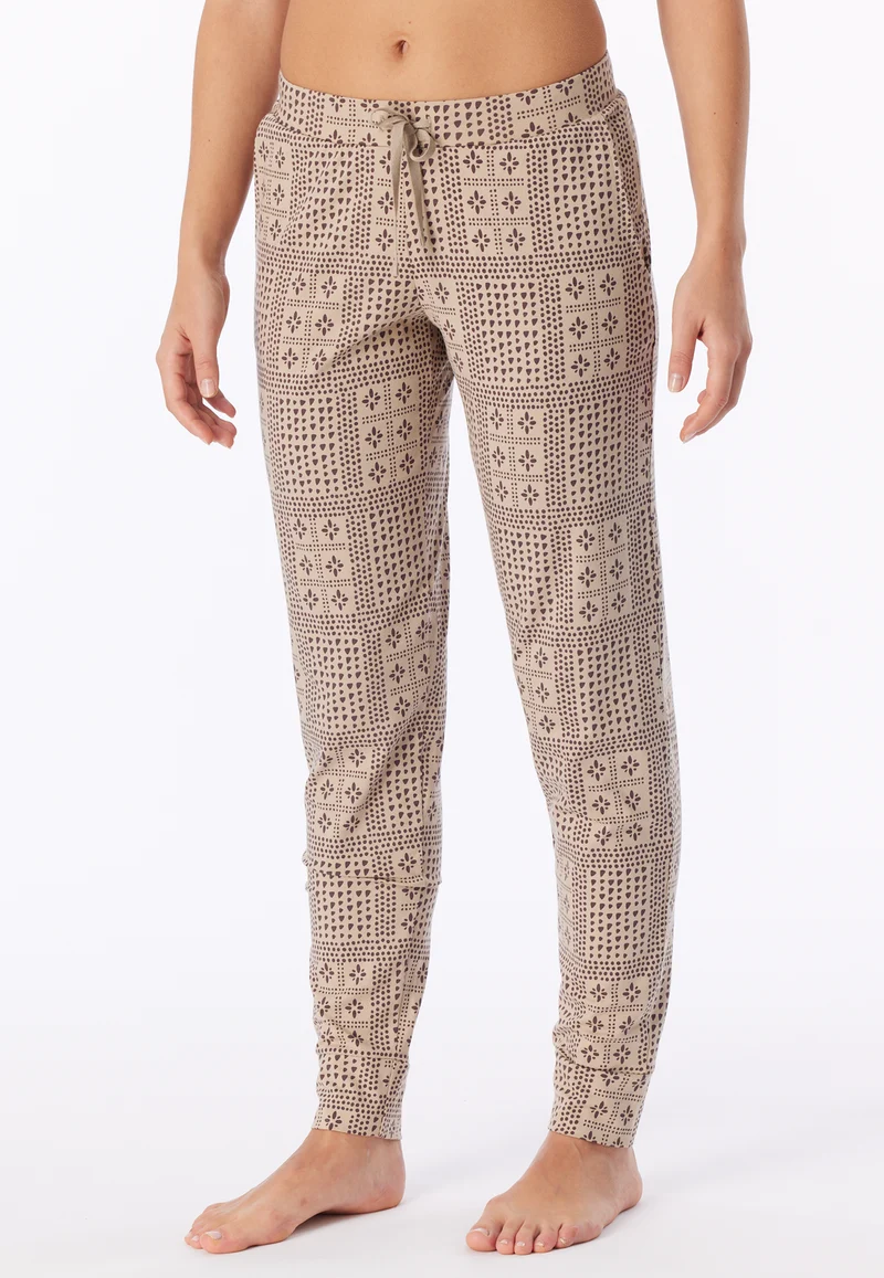 Hose mit Bündchen Beige/Bordeaux gemustert - Mix+Relax