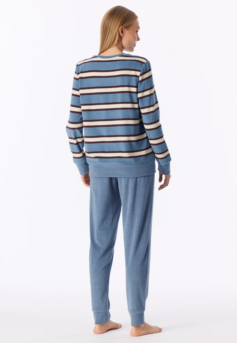 Schlafanzug lang mit Bündchen Blau/Weiss gestreift - Casual Essentials