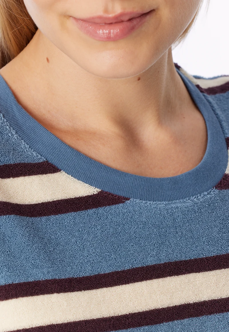 Schlafanzug lang mit Bündchen Blau/Weiss gestreift - Casual Essentials
