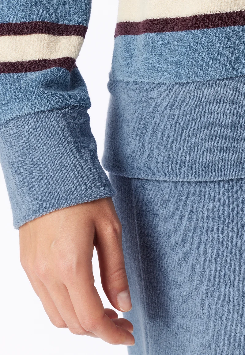 Schlafanzug lang mit Bündchen Blau/Weiss gestreift - Casual Essentials
