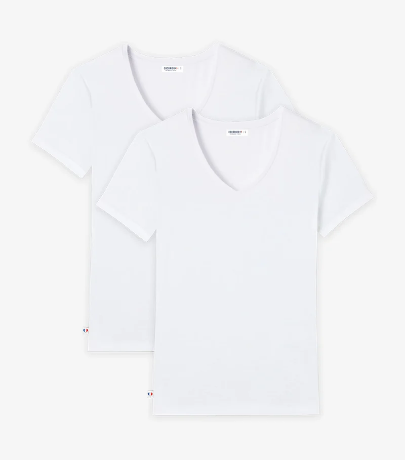T-shirt col V Femme x2 Blanc - Pack Intemporel