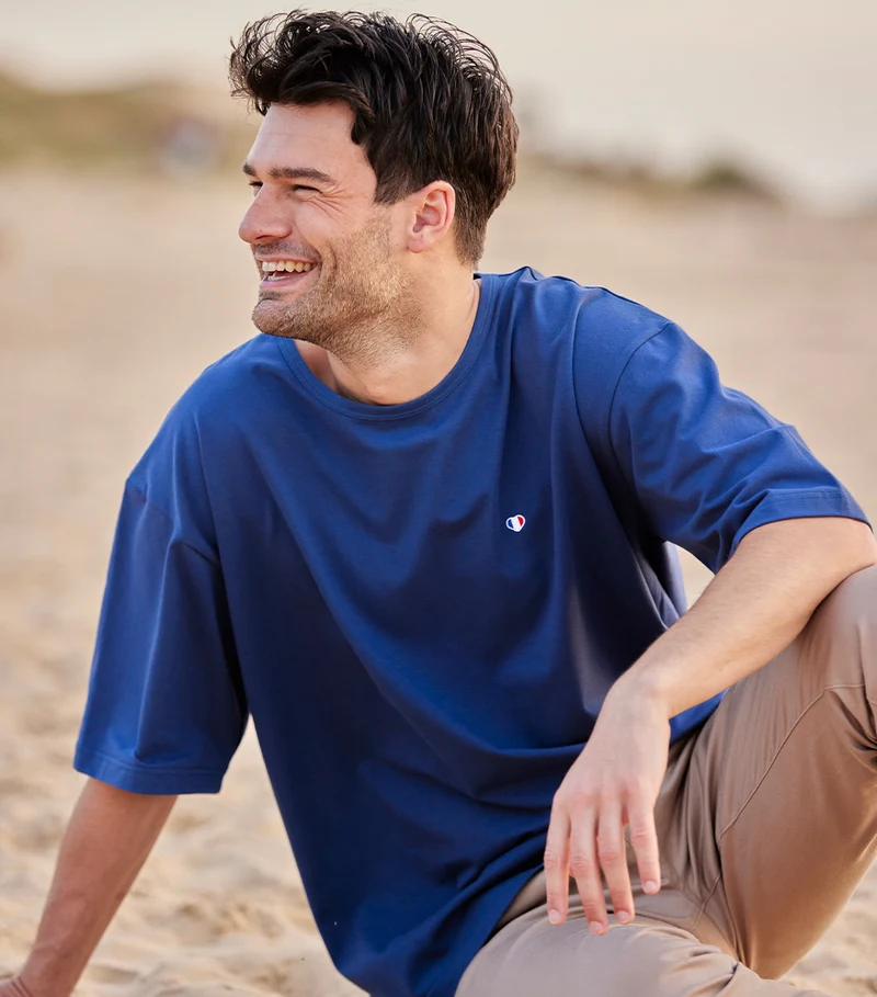 T-shirt Oversize Homme Bleu Jean - Iconique