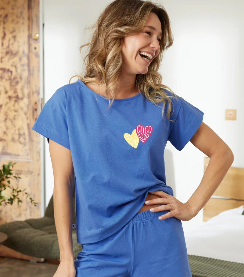 T-shirt Pyjama Femme Bleu Riviera - Jolis Rêves