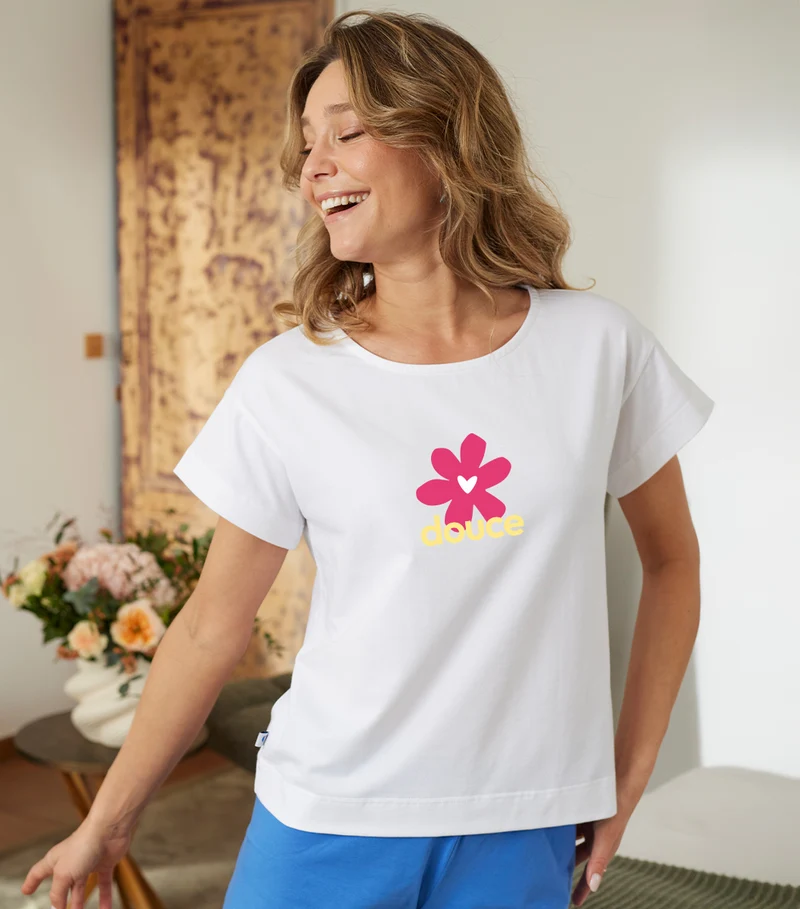 T-shirt Pyjama Femme Blanc - Douce