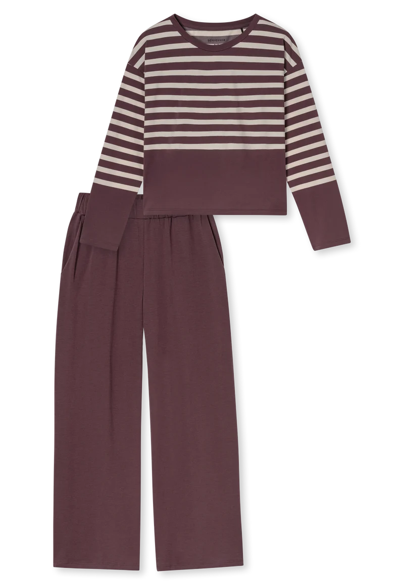 Schlafanzug Bordeaux/Weiss gestreift - Casual Nightwear