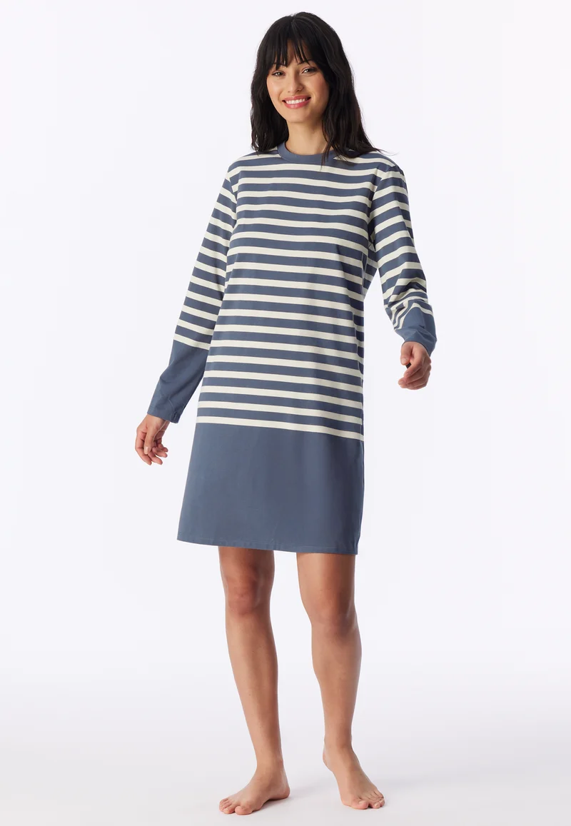 Nachthemd langarm Blau/Weiss gestreift - Casual Nightwear
