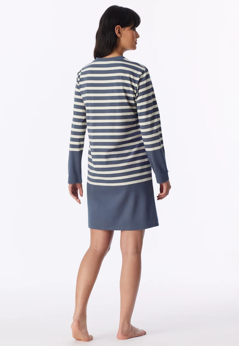 Nachthemd langarm Blau/Weiss gestreift - Casual Nightwear
