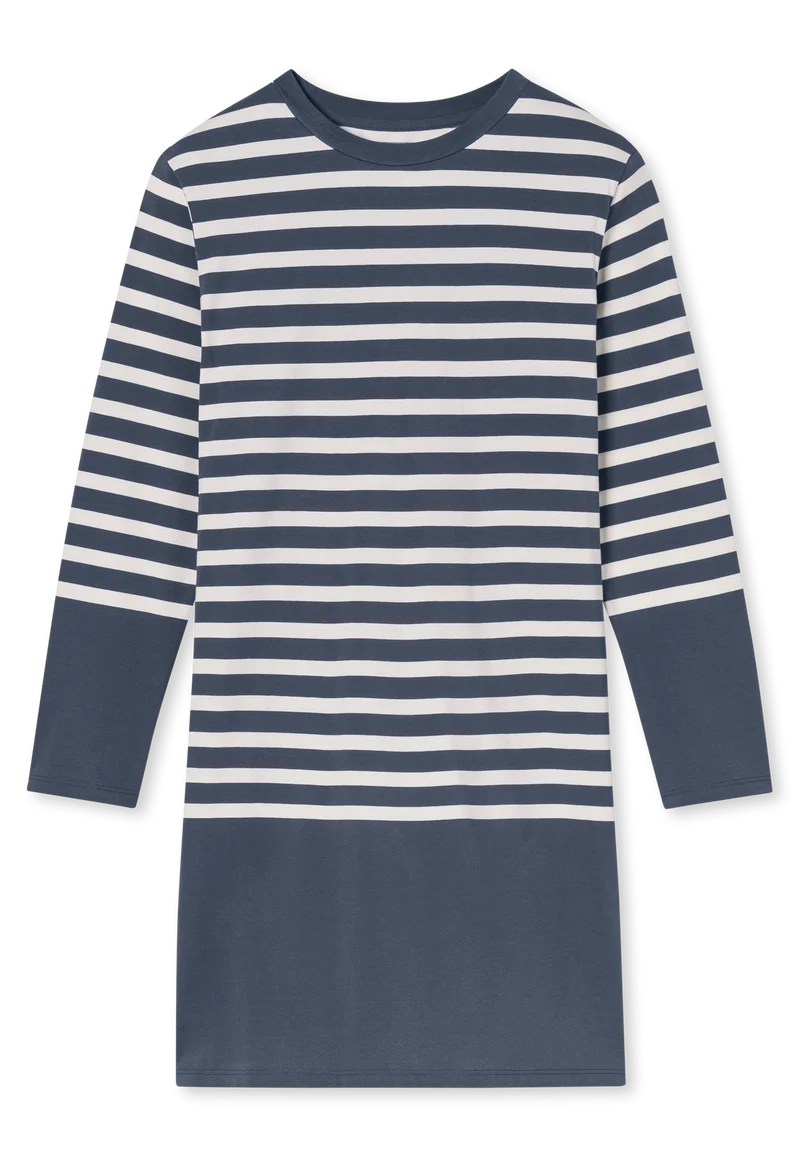 Nachthemd langarm Blau/Weiss gestreift - Casual Nightwear