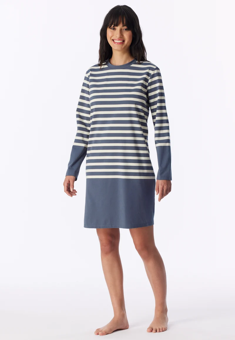 Nachthemd langarm Blau/Weiss gestreift - Casual Nightwear