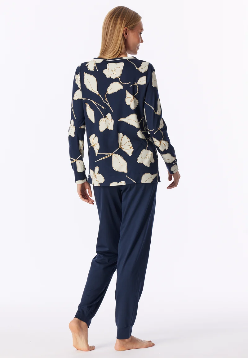 Schlafanzug mit Bündchen Dunkelblau gemustert - Comfort Nightwear