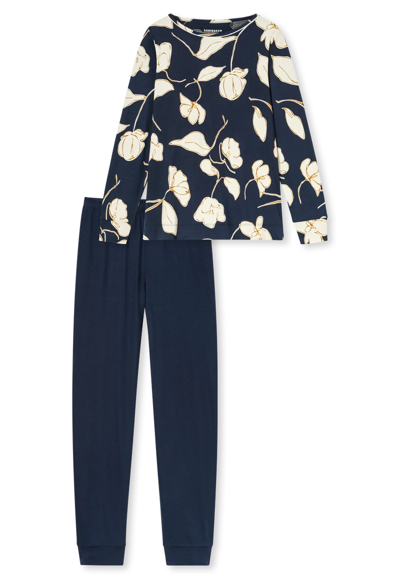 Schlafanzug mit Bündchen Dunkelblau gemustert - Comfort Nightwear